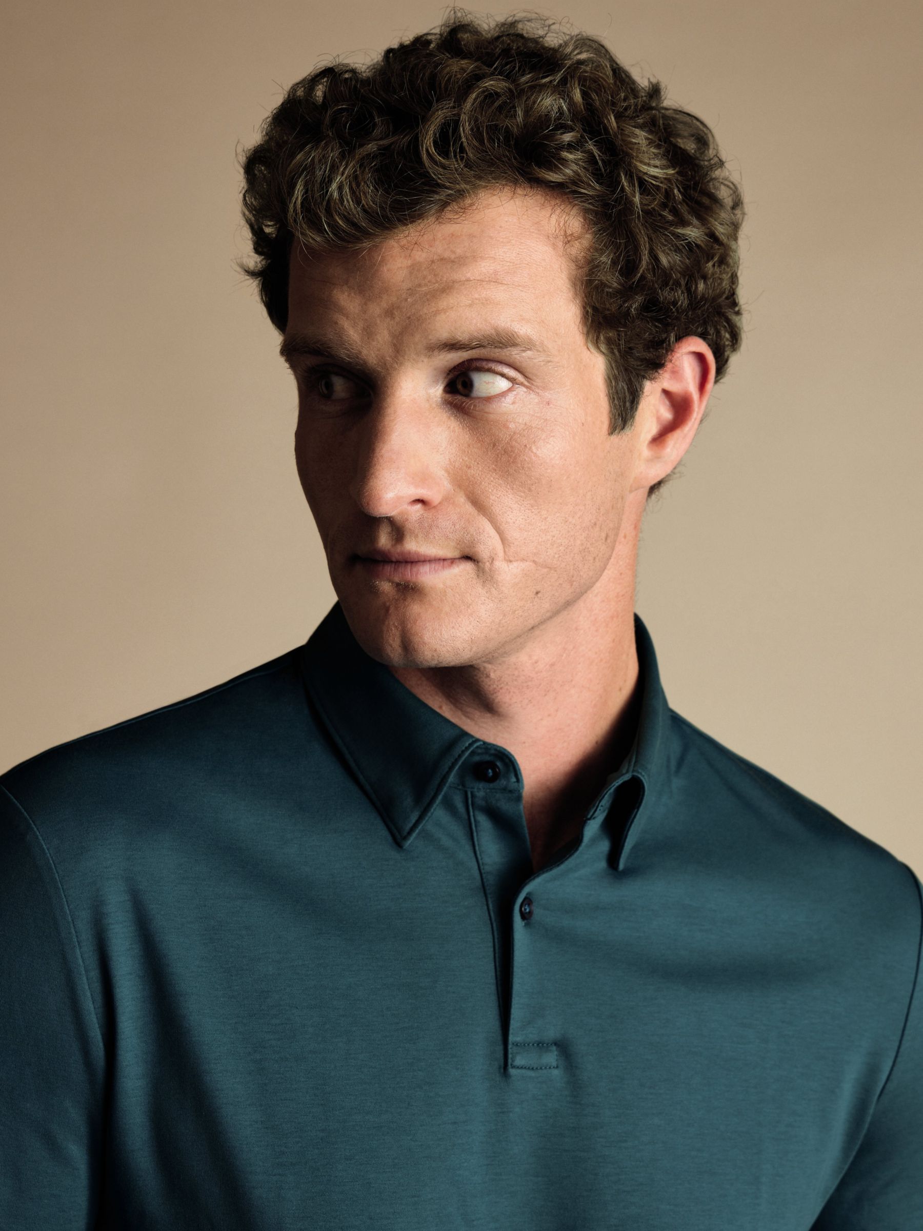 Charles Tyrwhitt Long Sleeve Jersey Polo Shirt, Teal Green at John ...