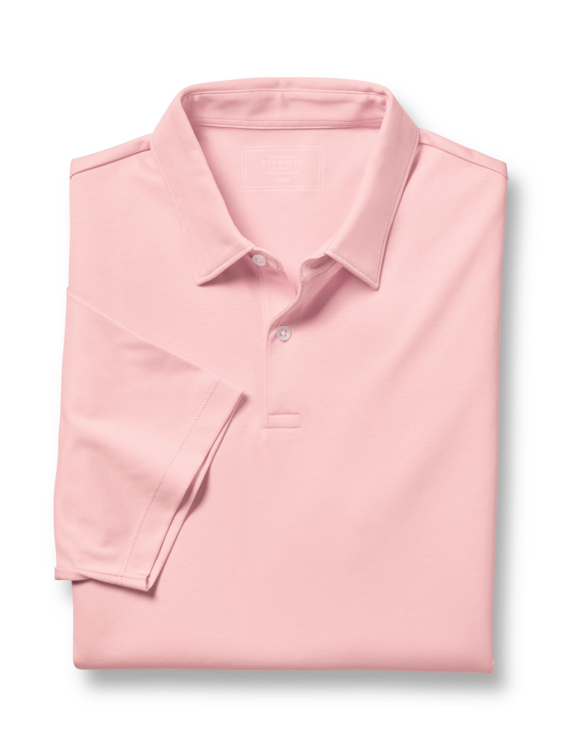 Charles Tyrwhitt Short Sleeve Jersey Polo Shirt, Light Pink, XS