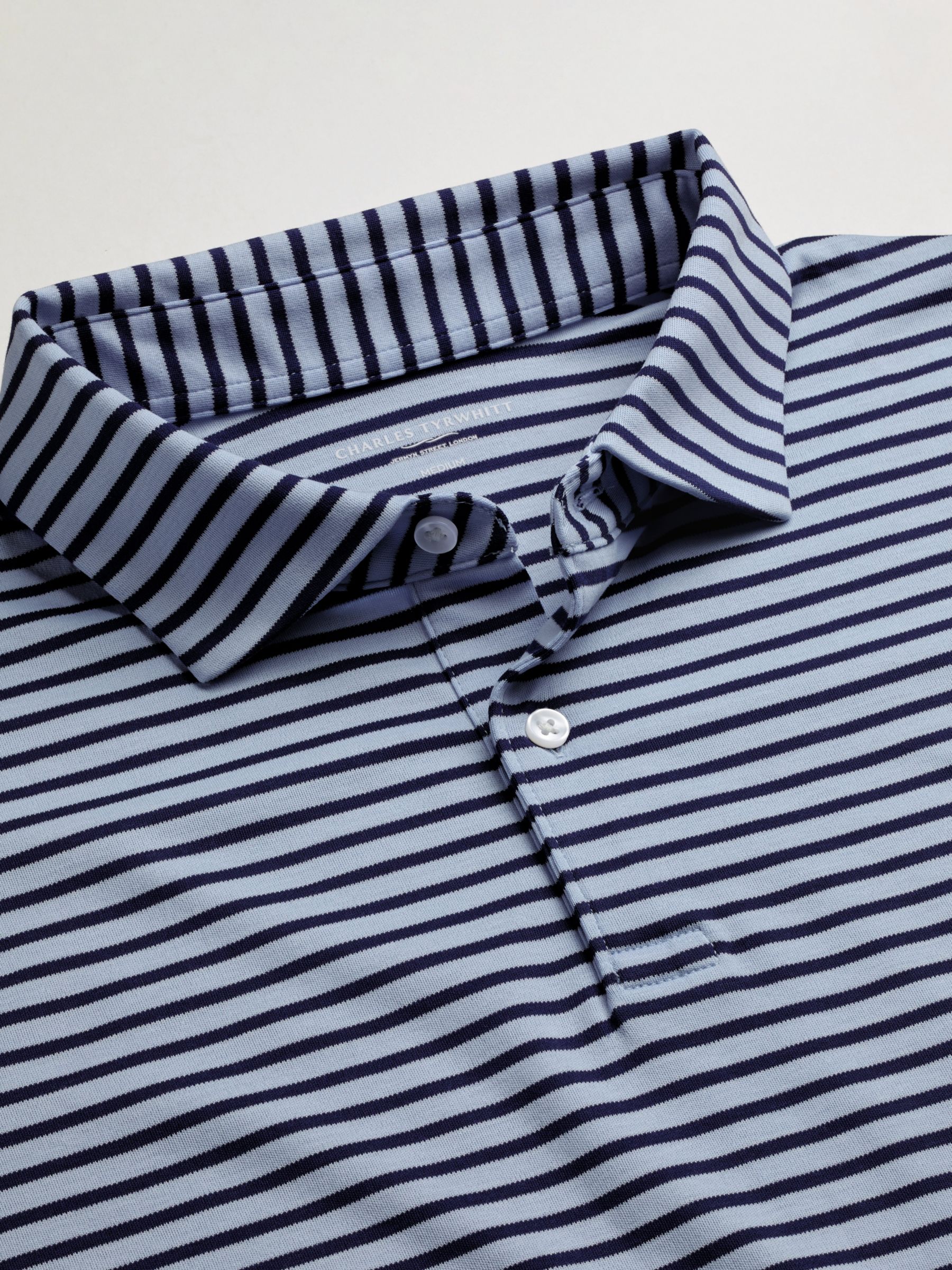 Charles Tyrwhitt Short Sleeve Stripe Jersey Polo Shirt, Sky Blue at ...