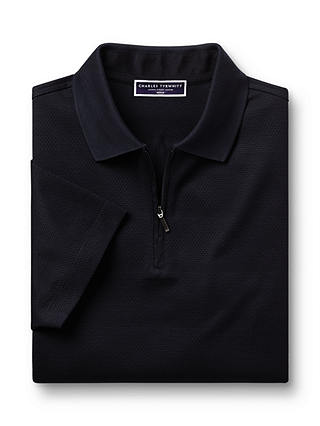 Charles Tyrwhitt Popcorn Textured Tyrwhitt Cool Zip Neck Polo Shirt, Navy