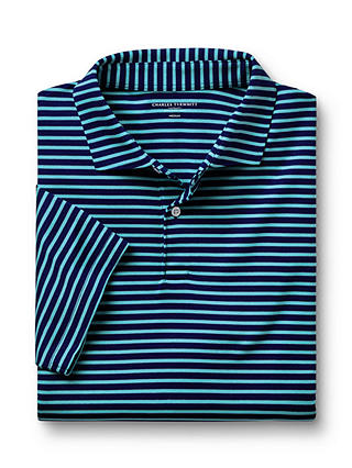 Charles Tyrwhitt Short Sleeve Stripe Jersey Polo Shirt, Aqua