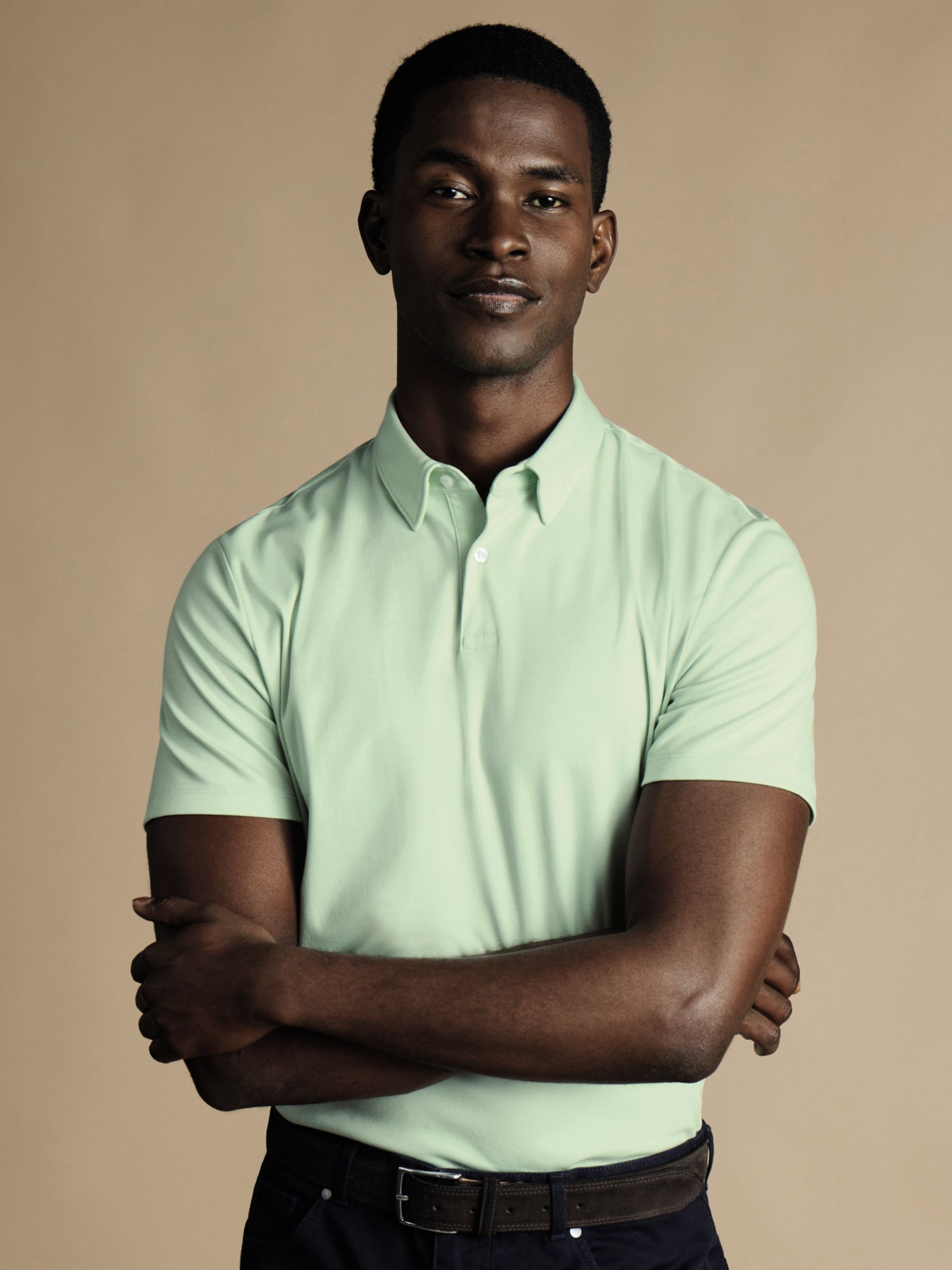 Charles Tyrwhitt Short Sleeve Jersey Polo Shirt, Light Green, L