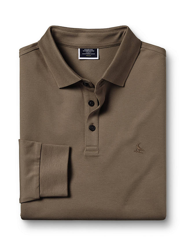 Charles Tyrwhitt Long Sleeve Pique Polo Shirt, Camel
