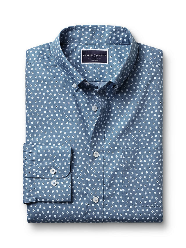 Charles Tyrwhitt Floral Print Non-Iron Slim Fit Shirt, Mid Blue/White