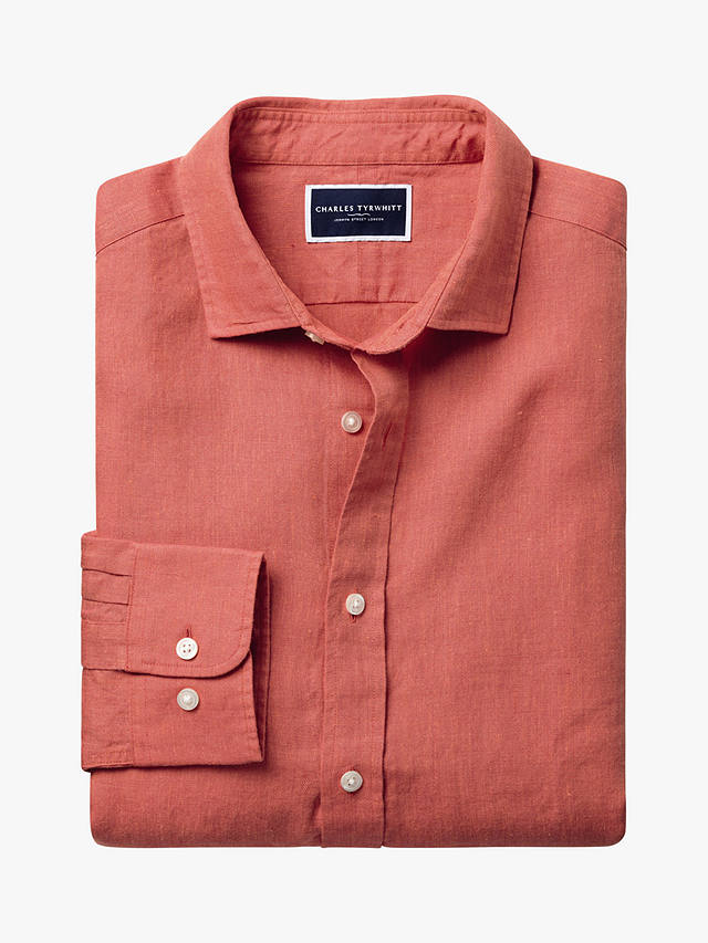 Charles Tyrwhitt Slim Fit Pure Linen Shirt, Coral Pink