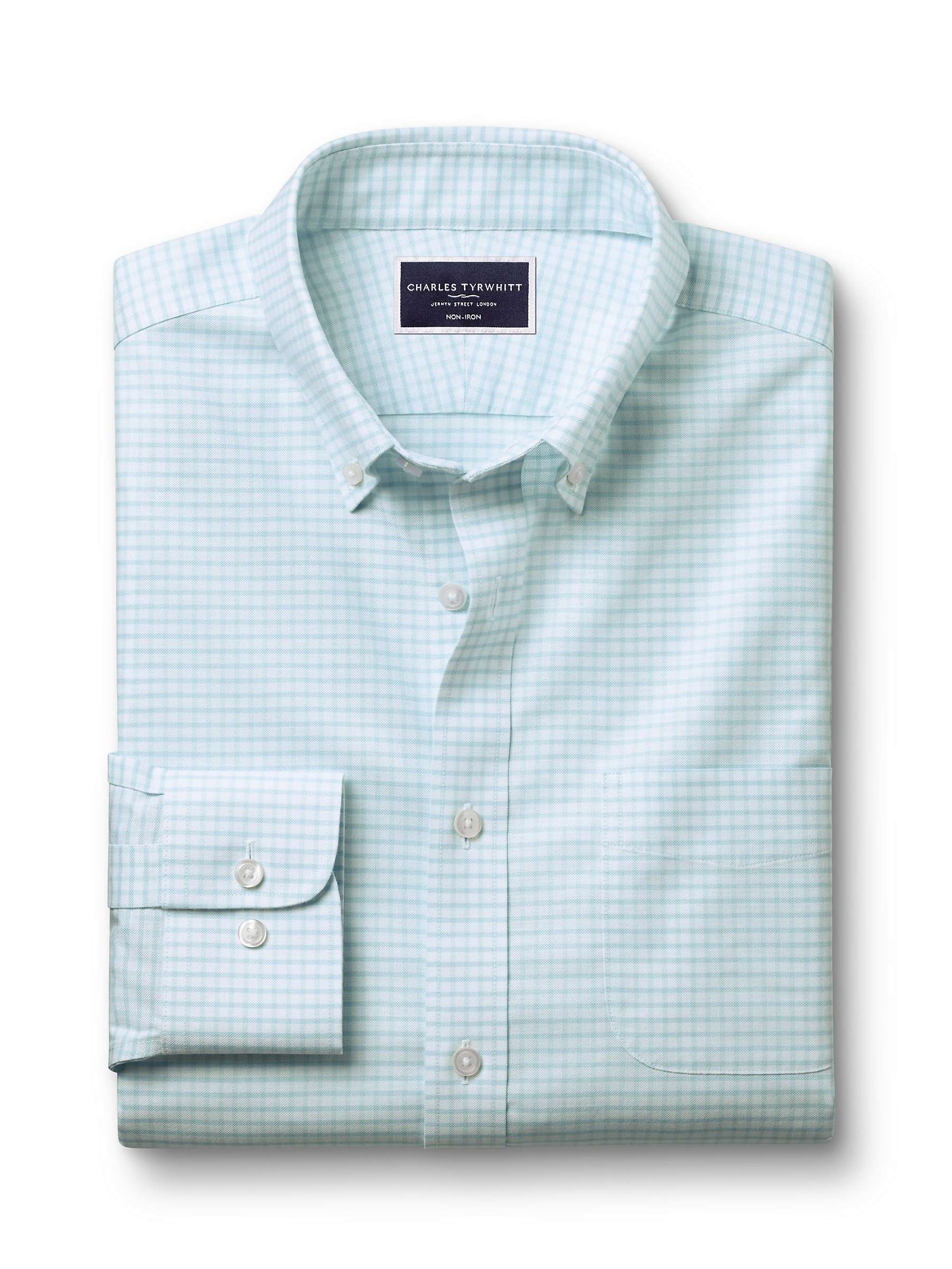 Buy Charles Tyrwhitt Non-Iron Stretch Check Oxford Shirt, Aqua Green Online at johnlewis.com