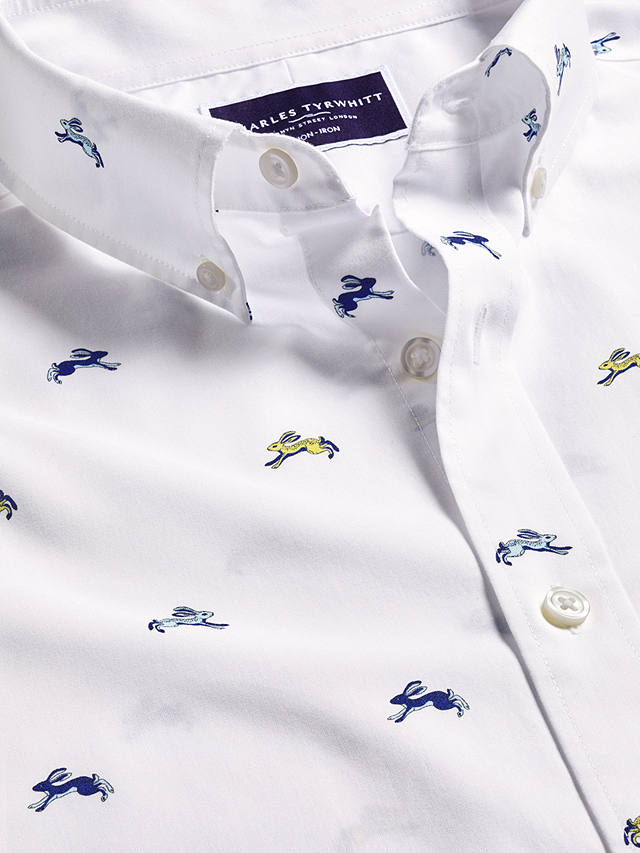 Charles Tyrwhitt Hare Print Non-Iron Slim Fit Shirt, White/Multi