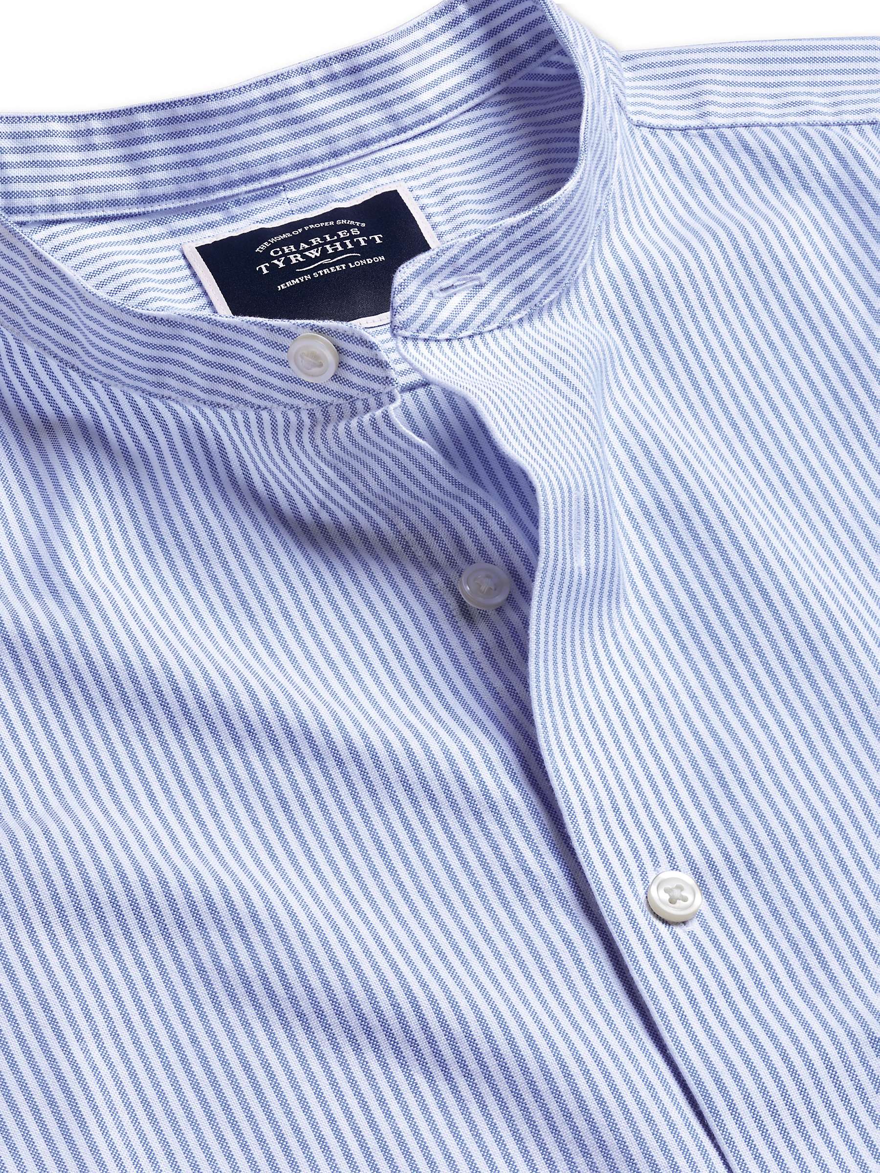 Buy Charles Tyrwhitt Striped Slim Fit Collarless Oxford Shirt, Ocean Blue/White Online at johnlewis.com