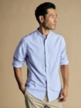 Charles Tyrwhitt Striped Slim Fit Collarless Oxford Shirt, Ocean Blue/White