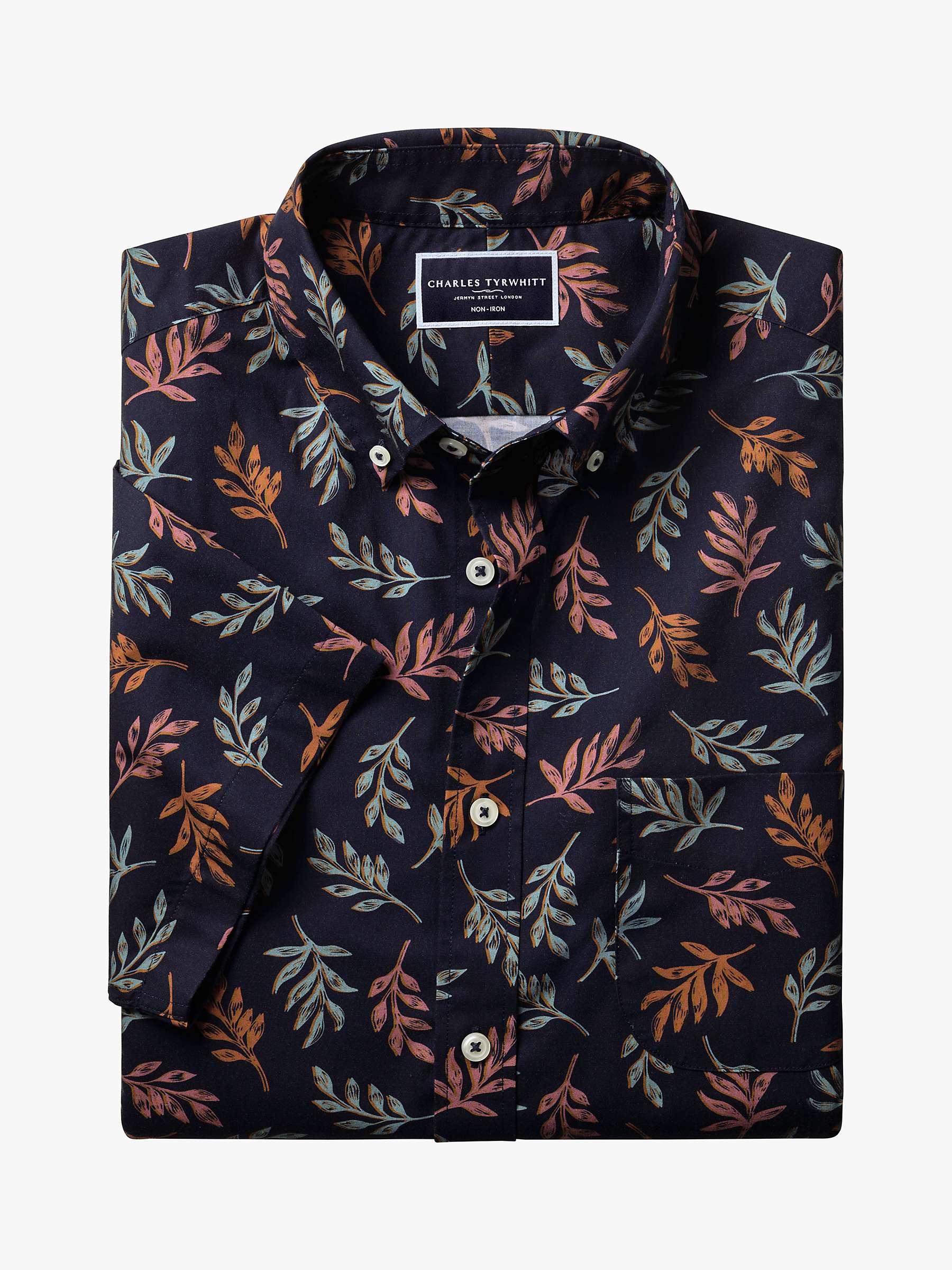 Buy Charles Tyrwhitt Slim Fit Leaf Print Non-Iron Stretch Shirt, Navy/Multi Online at johnlewis.com