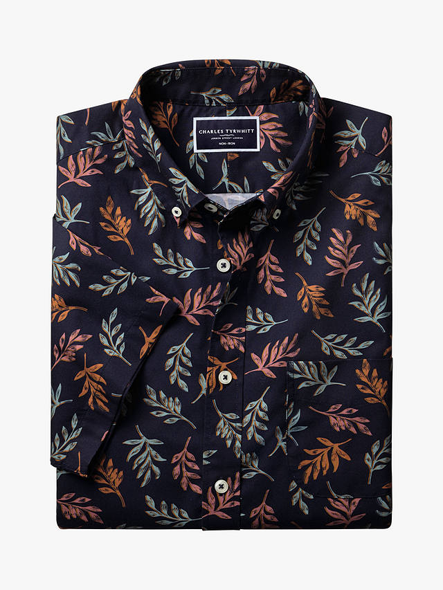 Charles Tyrwhitt Slim Fit Leaf Print Non-Iron Stretch Shirt, Navy/Multi