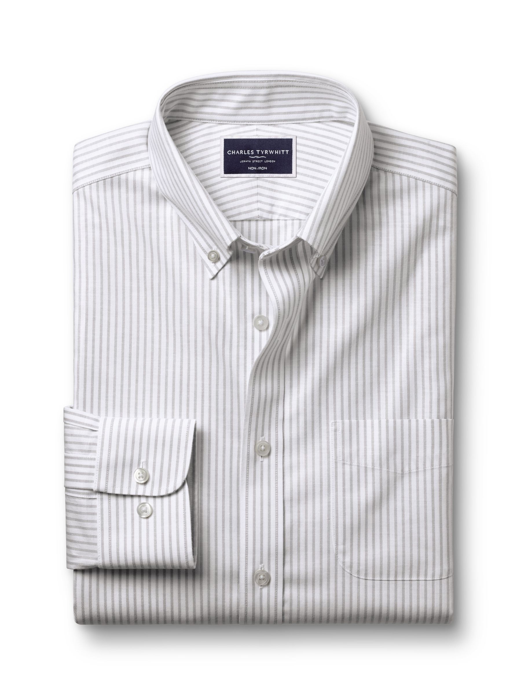 Charles Tyrwhitt Non-Iron Stretch Stripe Oxford Shirt, Silver Grey, L