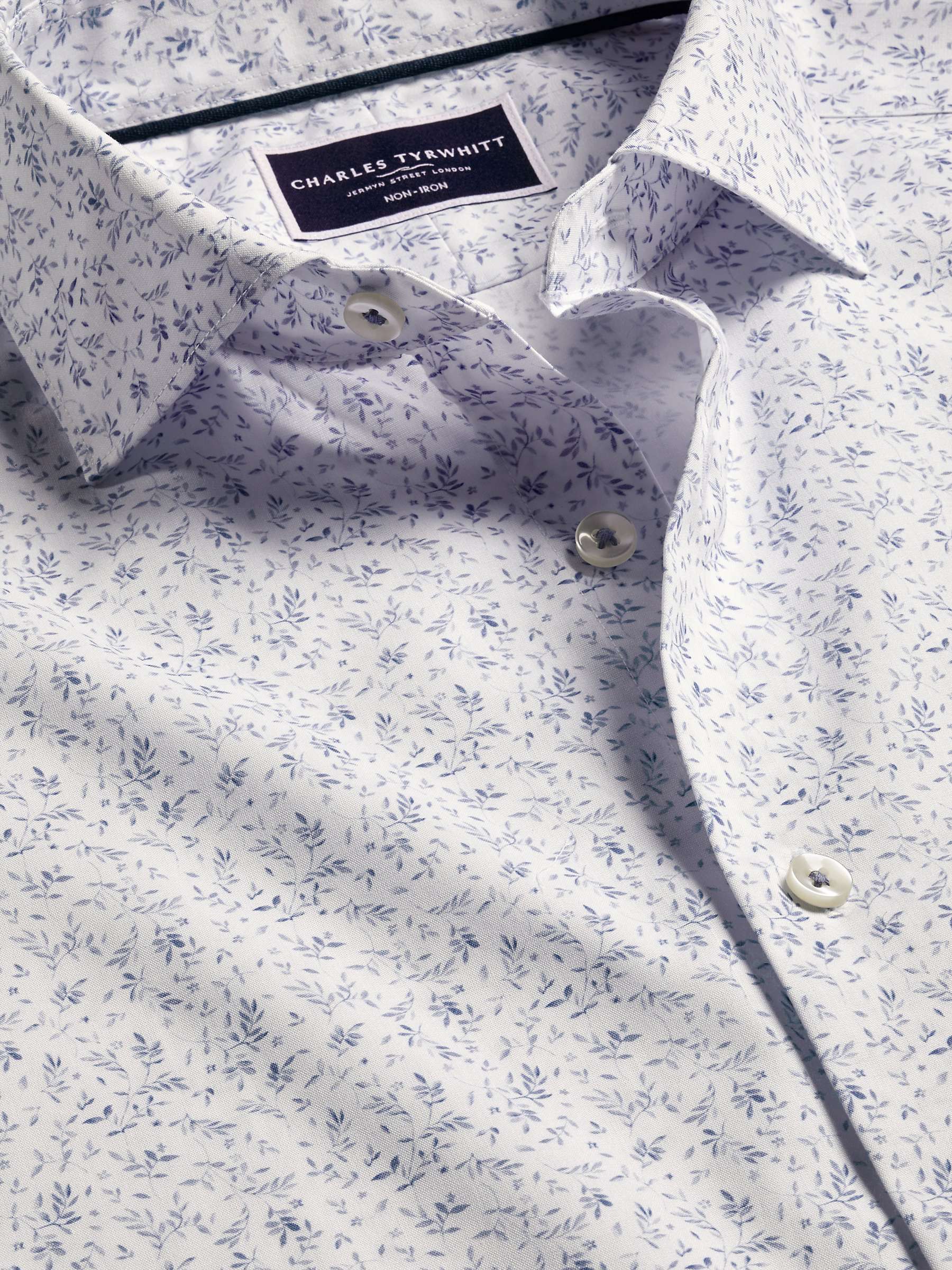 Buy Charles Tyrwhitt Leaf Print Non-Iron Slim Fit Shirt, White/Blue Online at johnlewis.com