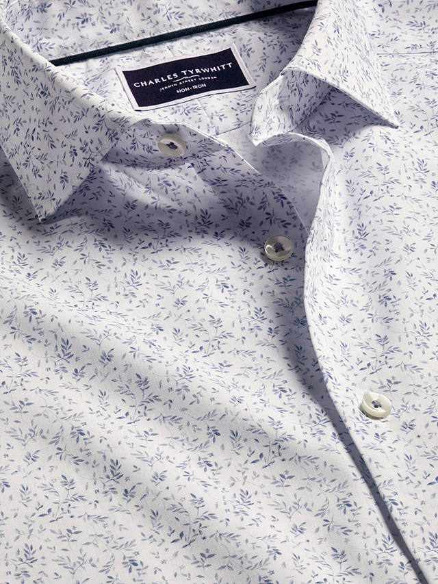 Charles Tyrwhitt Leaf Print Non-Iron Slim Fit Shirt, White/Blue