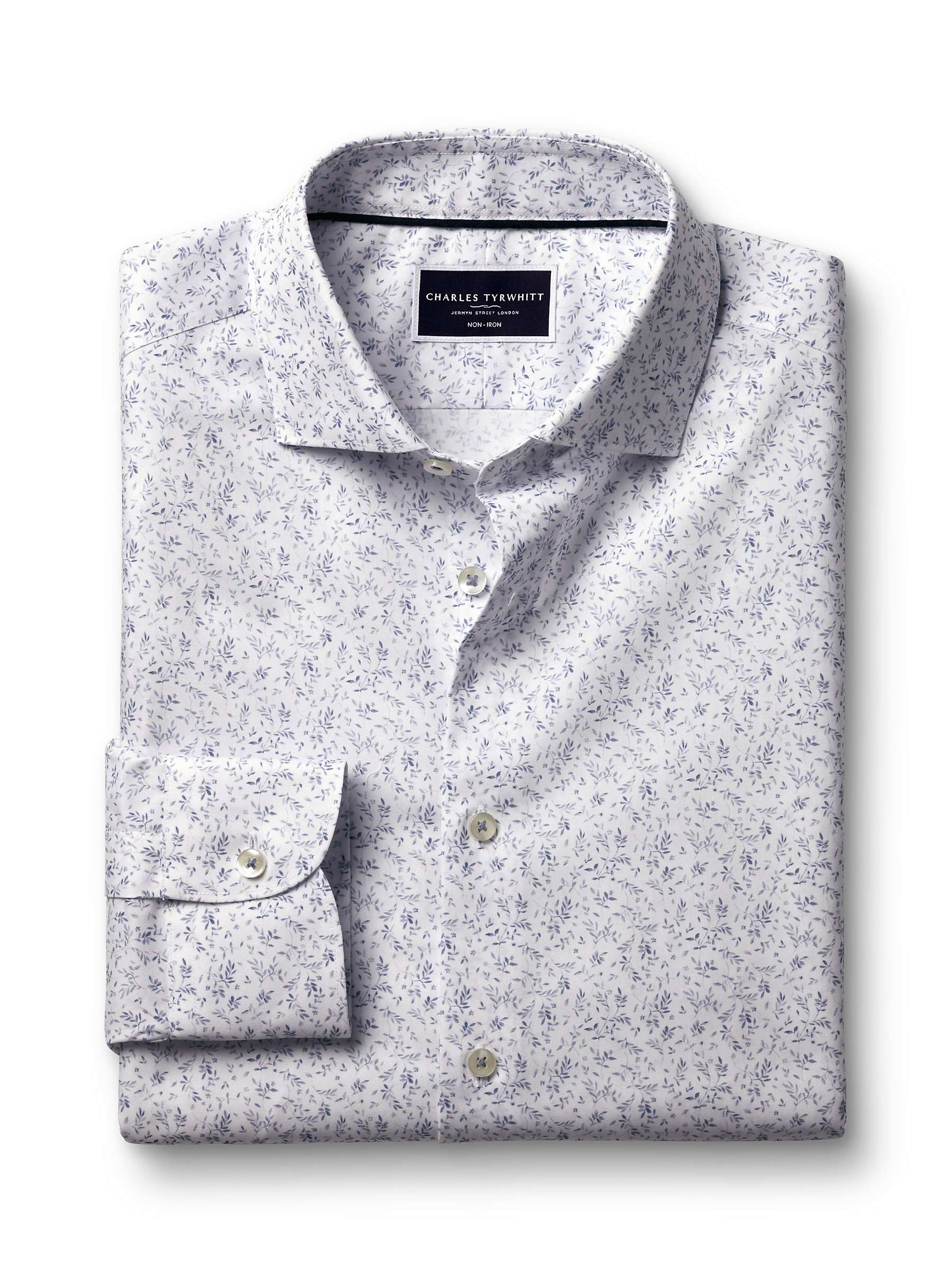 Buy Charles Tyrwhitt Leaf Print Non-Iron Slim Fit Shirt, White/Blue Online at johnlewis.com