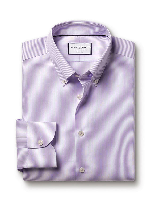 Charles Tyrwhitt Non-Iron Button Down Striped Shirt, Lilac