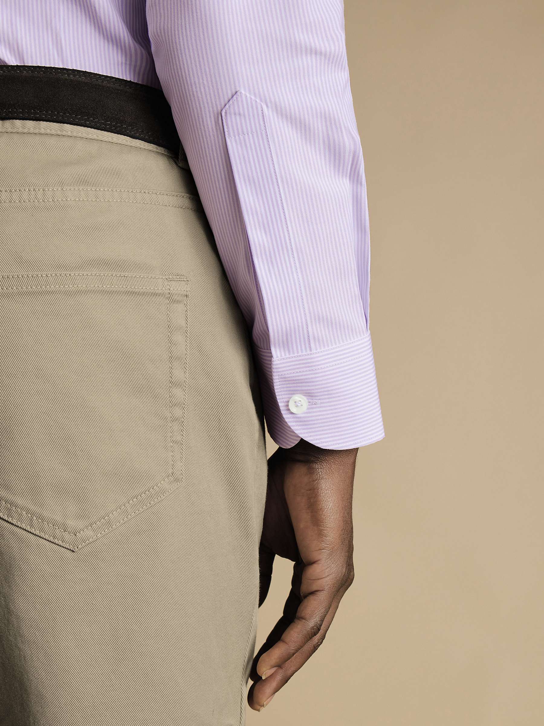 Buy Charles Tyrwhitt Non-Iron Button Down Striped Shirt, Lilac Online at johnlewis.com