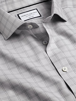 Charles Tyrwhitt Non-Iron Mayfair Weave Checked Shirt, Silver Grey