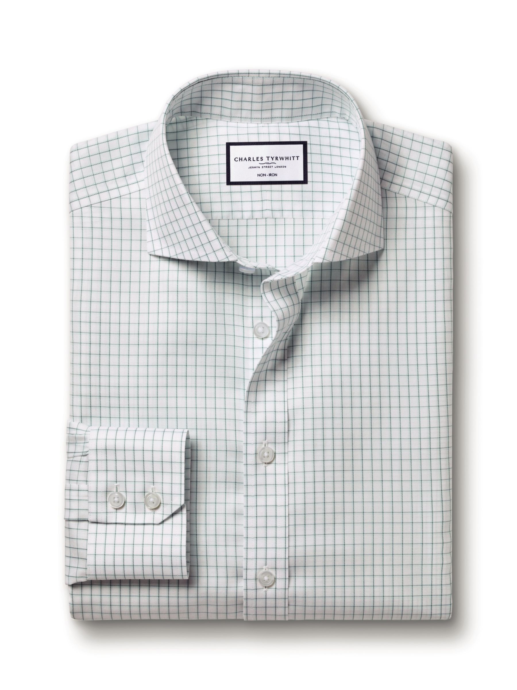 Charles Tyrwhitt Key Check Non-Iron Twill Shirt, Atlantic Green, 14.5 33