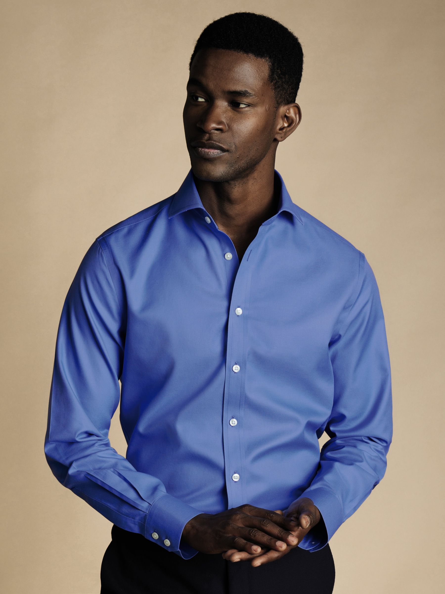 Charles Tyrwhitt Non-Iron Twill Shirt, Ocean Blue, 17