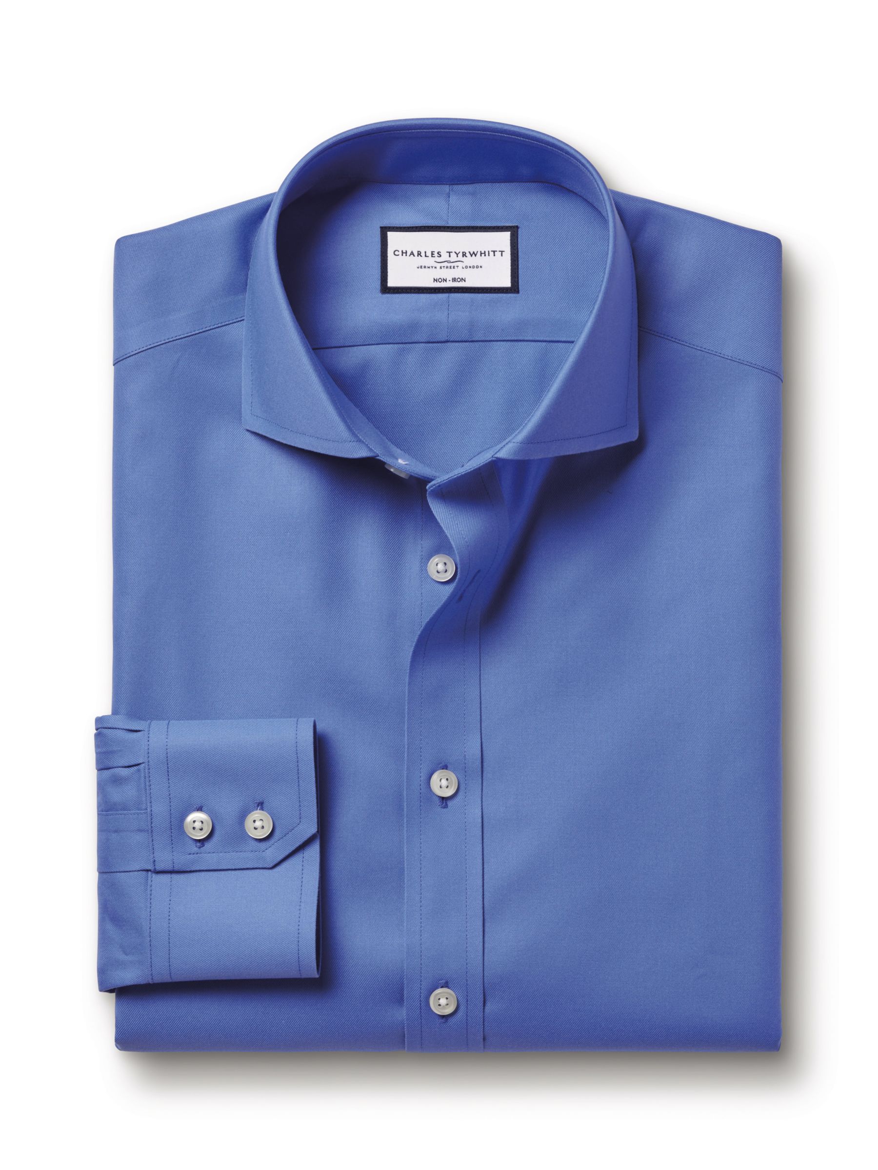 Charles Tyrwhitt Non-Iron Twill Shirt, Ocean Blue, 14.5