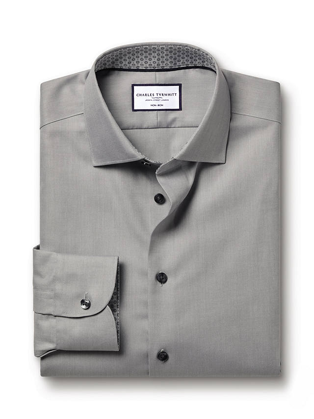 Charles Tyrwhitt Non-Iron Printed Trim Shirt, Light Grey