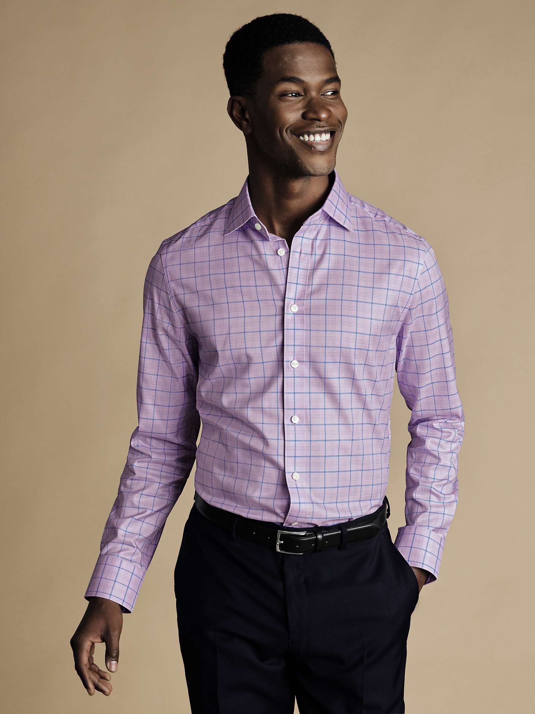 Buy Charles Tyrwhitt Cotton Twill Check Shirt, Lilac Online at johnlewis.com