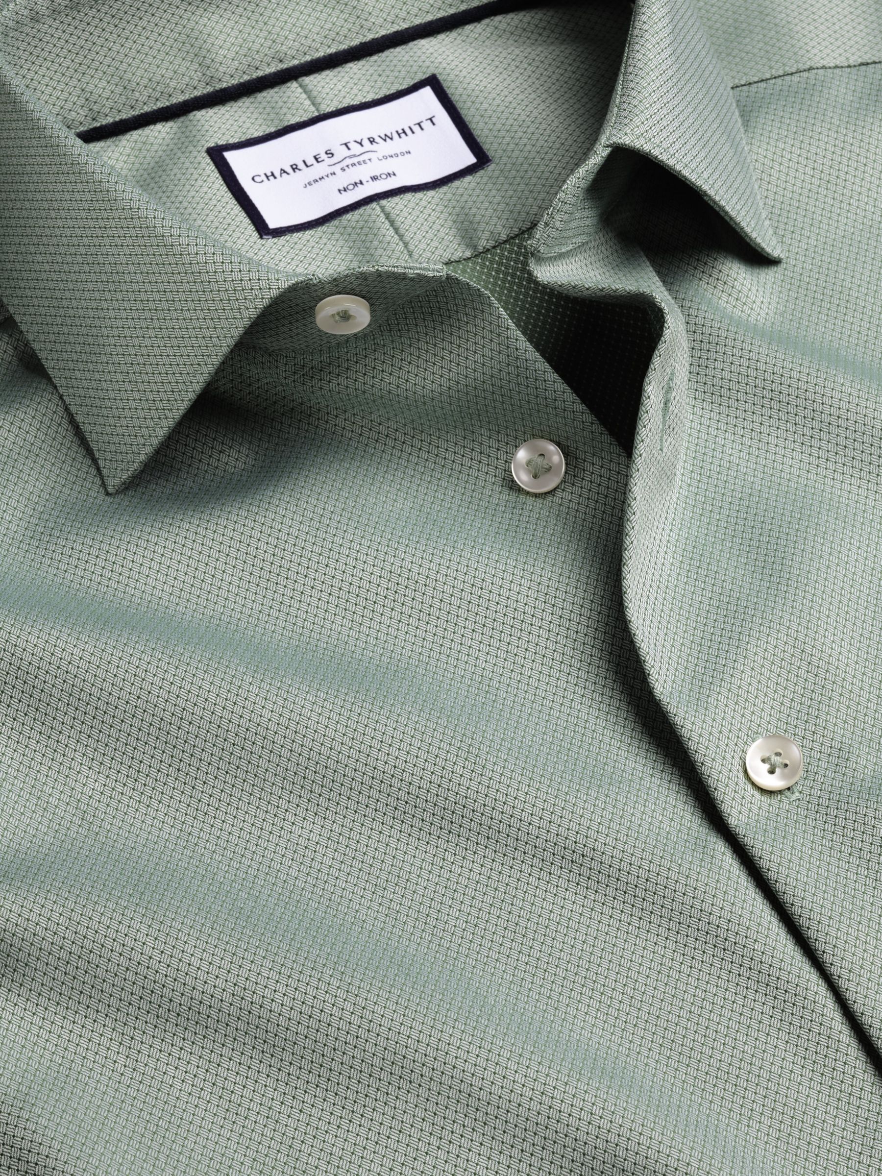 Charles Tyrwhitt Non-Iron Stretch Semi Plain Textured Shirt, Light Green, 15 33