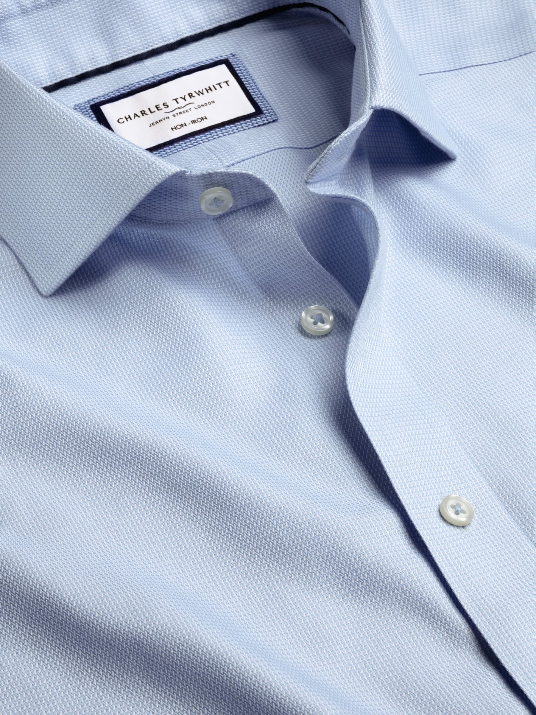 Charles Tyrwhitt Non-Iron Mayfair Textured Dobby Weave Shirt, Light Blue, 14.5