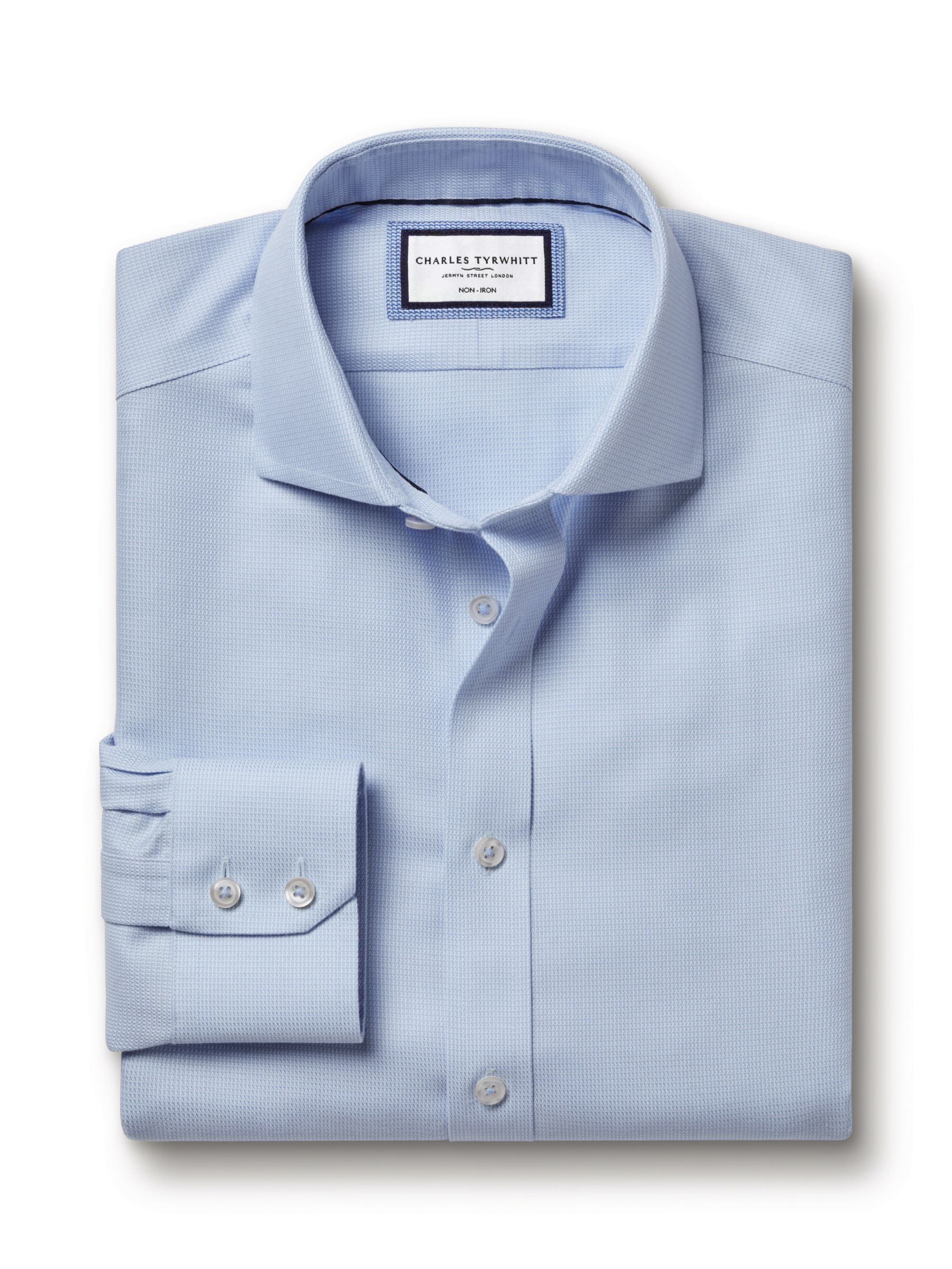 Charles Tyrwhitt Non-Iron Mayfair Textured Dobby Weave Shirt, Light Blue, 14.5