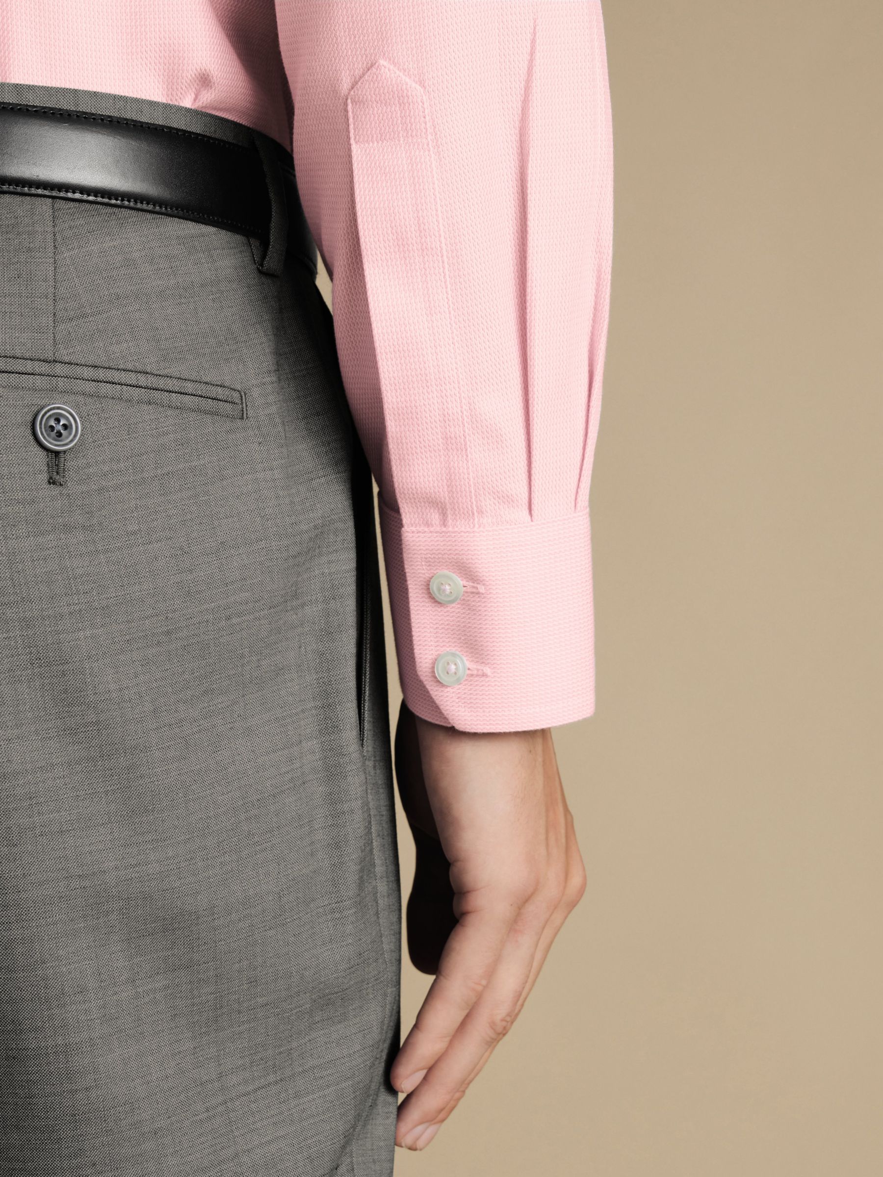 Charles Tyrwhitt Non-Iron Mayfair Textured Dobby Weave Shirt, Pink, 14.5