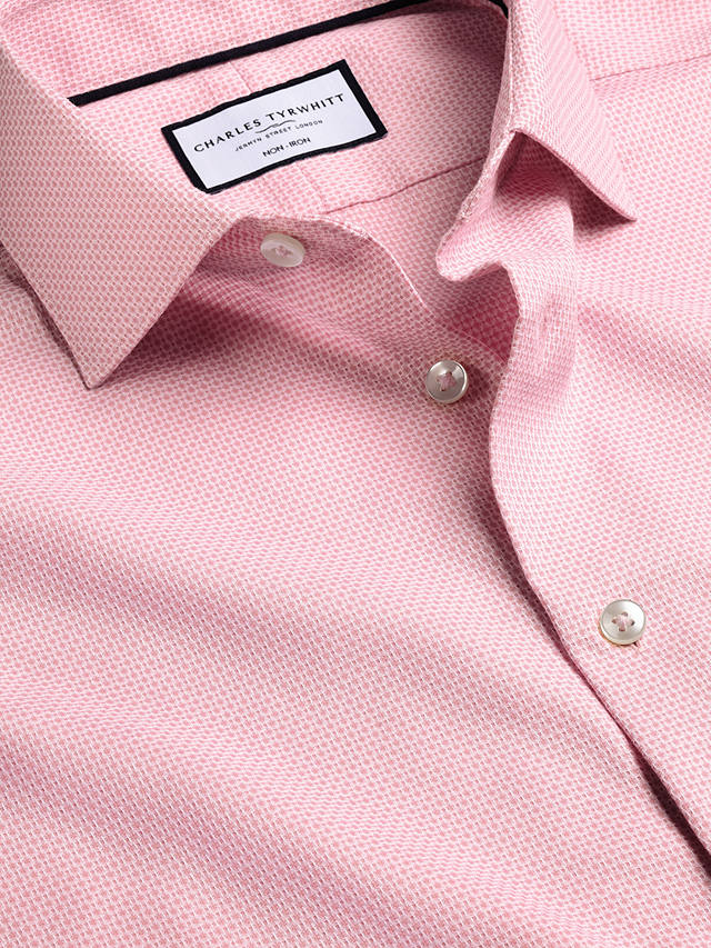 Charles Tyrwhitt Non-Iron Stretch Semi Plain Textured Shirt, Pink
