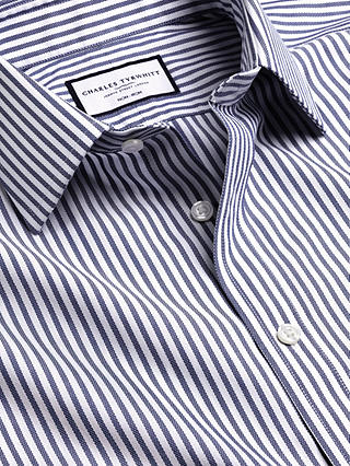Charles Tyrwhitt Non-Iron Stripe Royal Oxford Shirt, Royal Blue/White