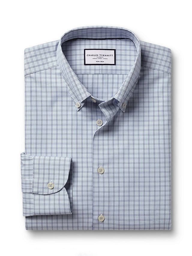 Charles Tyrwhitt Non-Iron Button Down Check Shirt, Blue