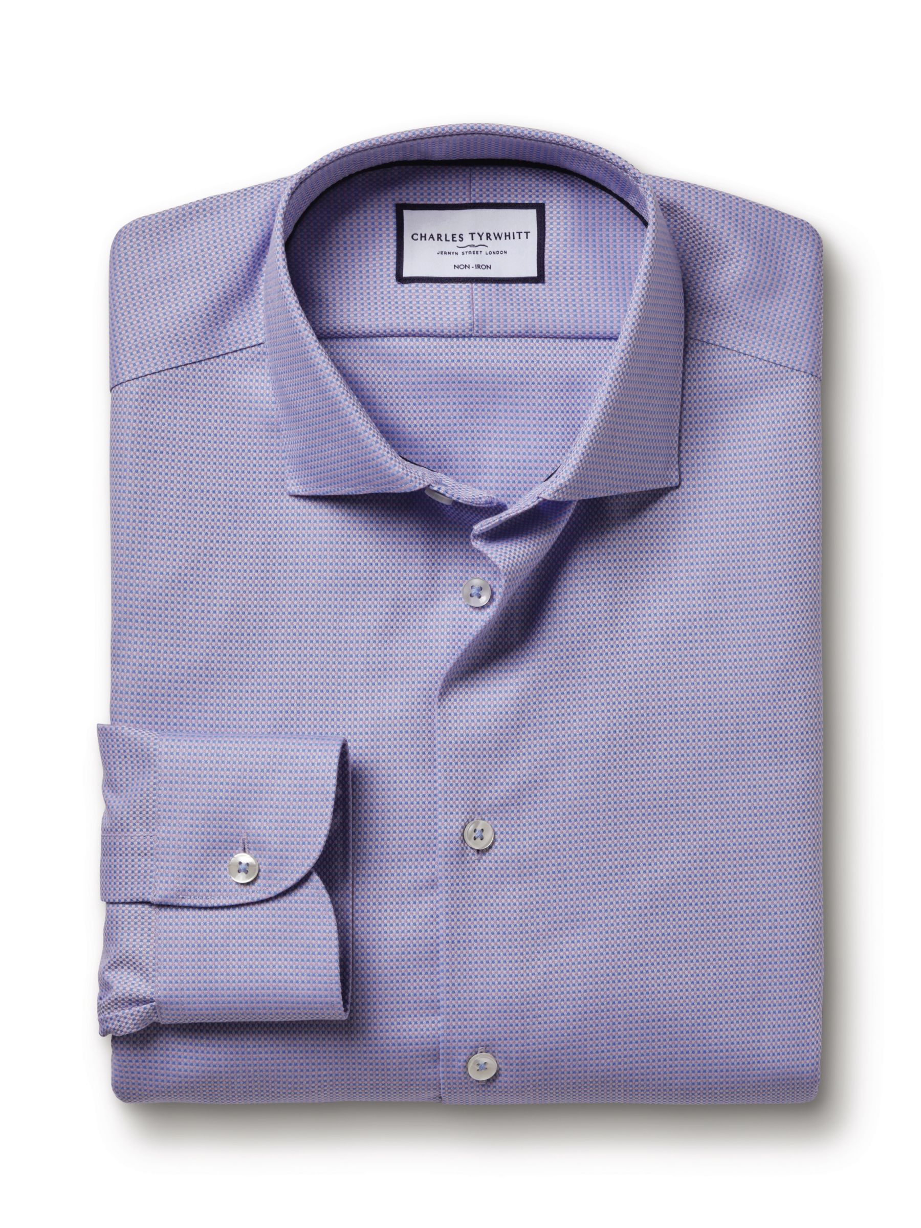 Charles Tyrwhitt Non-Iron Stretch Semi-Plain Shirt, Lilac, 17.5 36