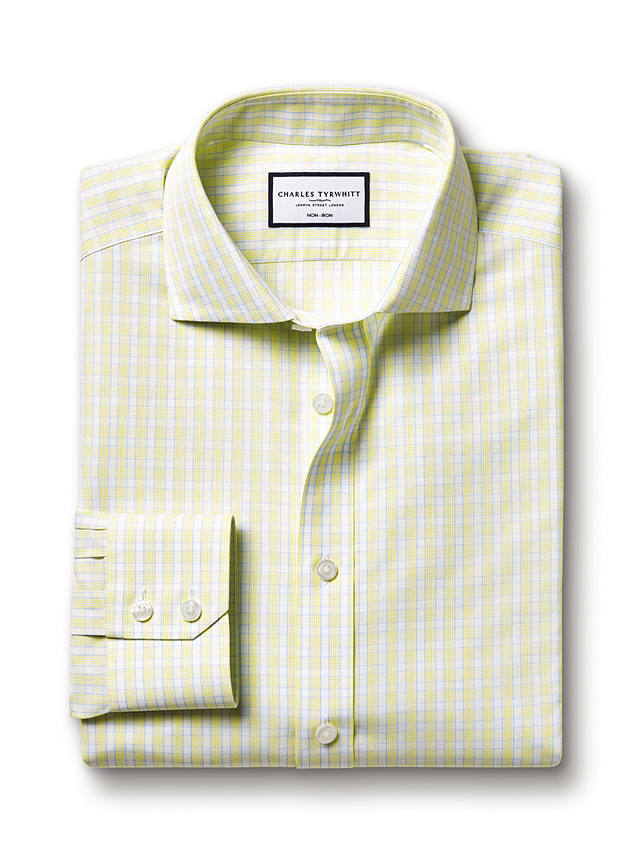 Charles Tyrwhitt Key Check Non-Iron Poplin Shirt, Lemon