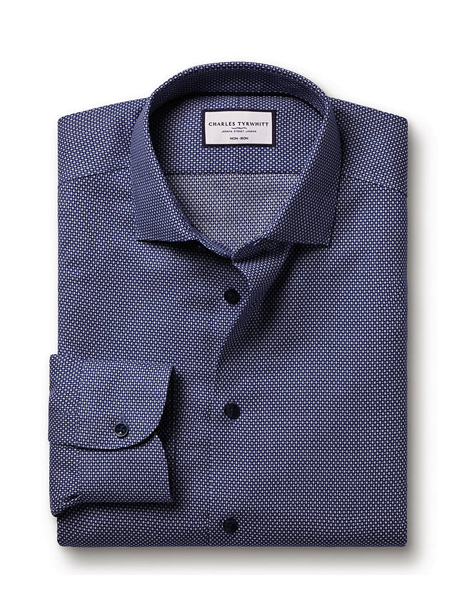 Charles Tyrwhitt Non-Iron Stretch Semi Plain Textured Shirt, Royal Blue