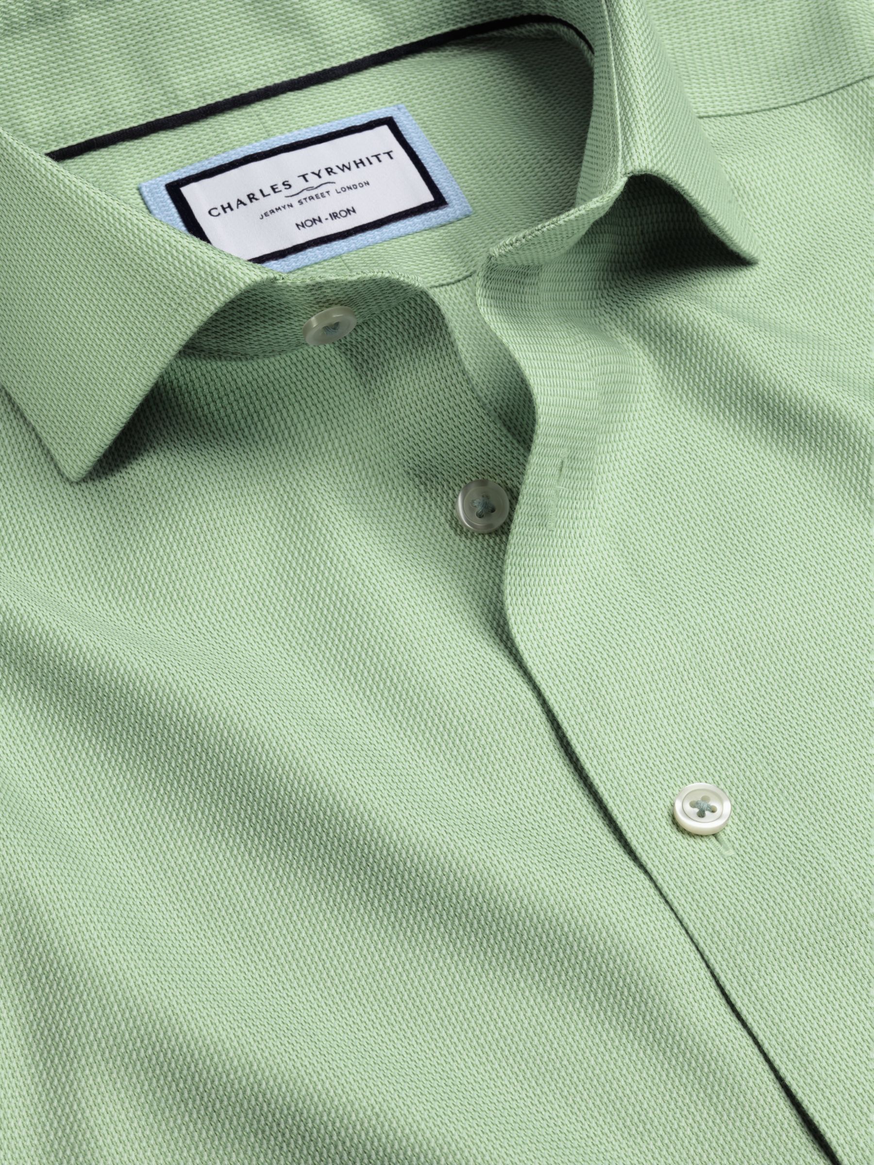 Charles Tyrwhitt Non-Iron Mayfair Textured Dobby Weave Shirt, Light Green, 14.5