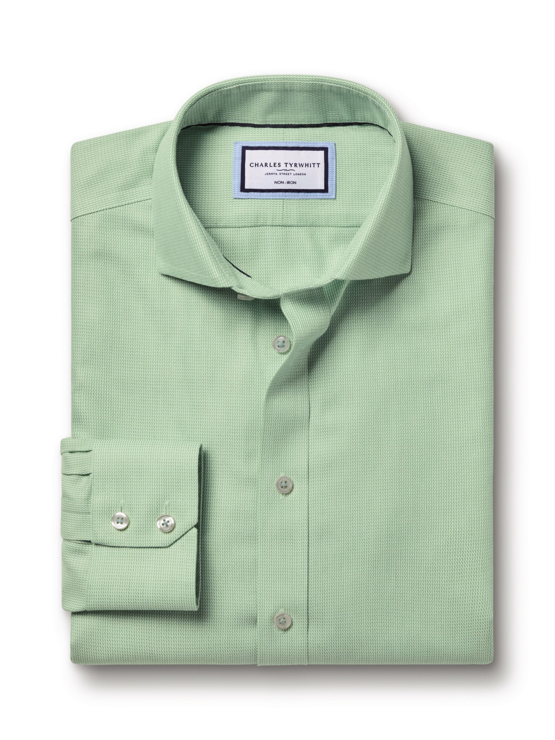 Charles Tyrwhitt Non-Iron Mayfair Textured Dobby Weave Shirt, Light Green, 14.5
