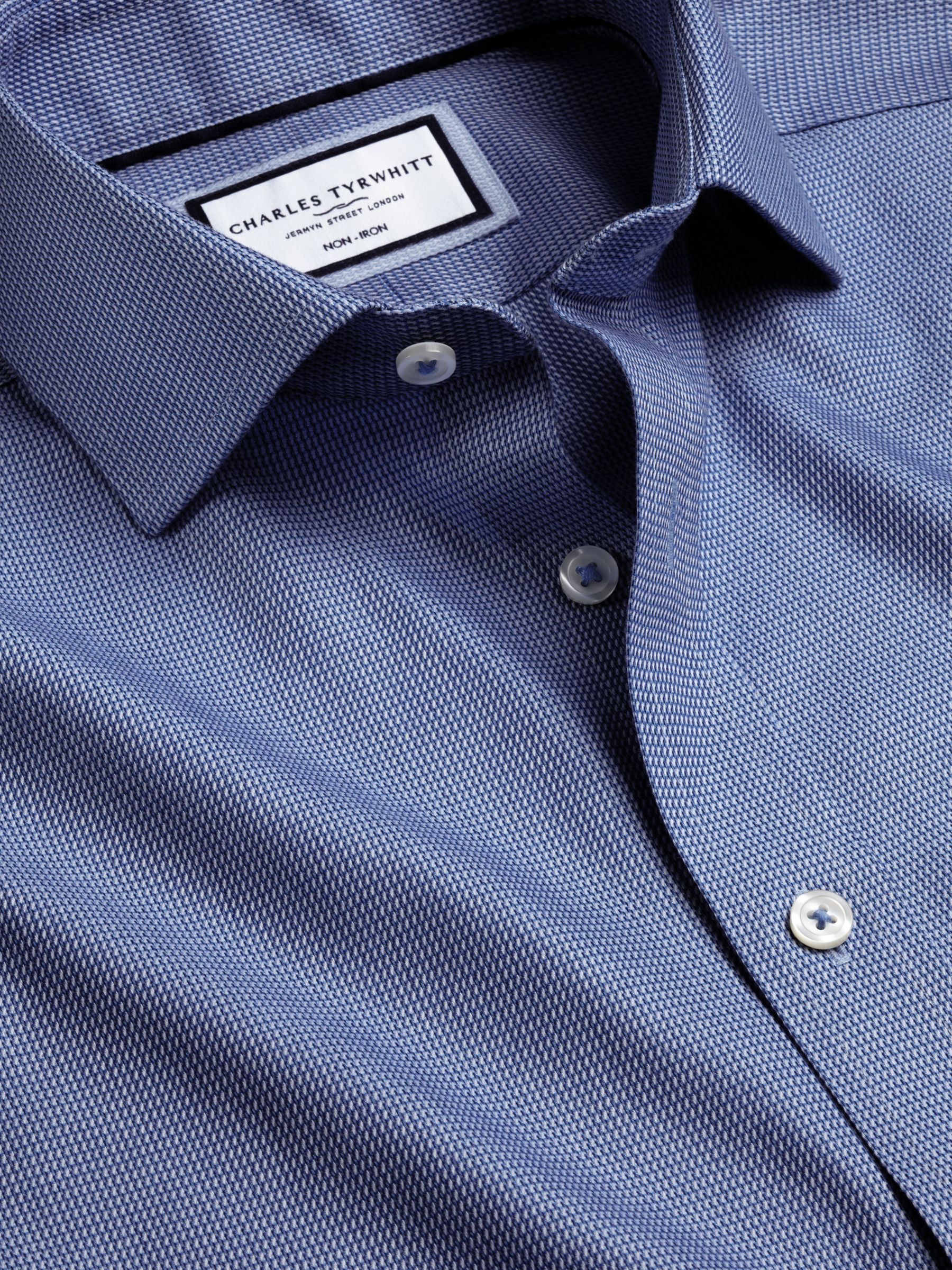 Charles Tyrwhitt Non-Iron Mayfair Textured Dobby Weave Shirt, Cobalt Blue, 14.5