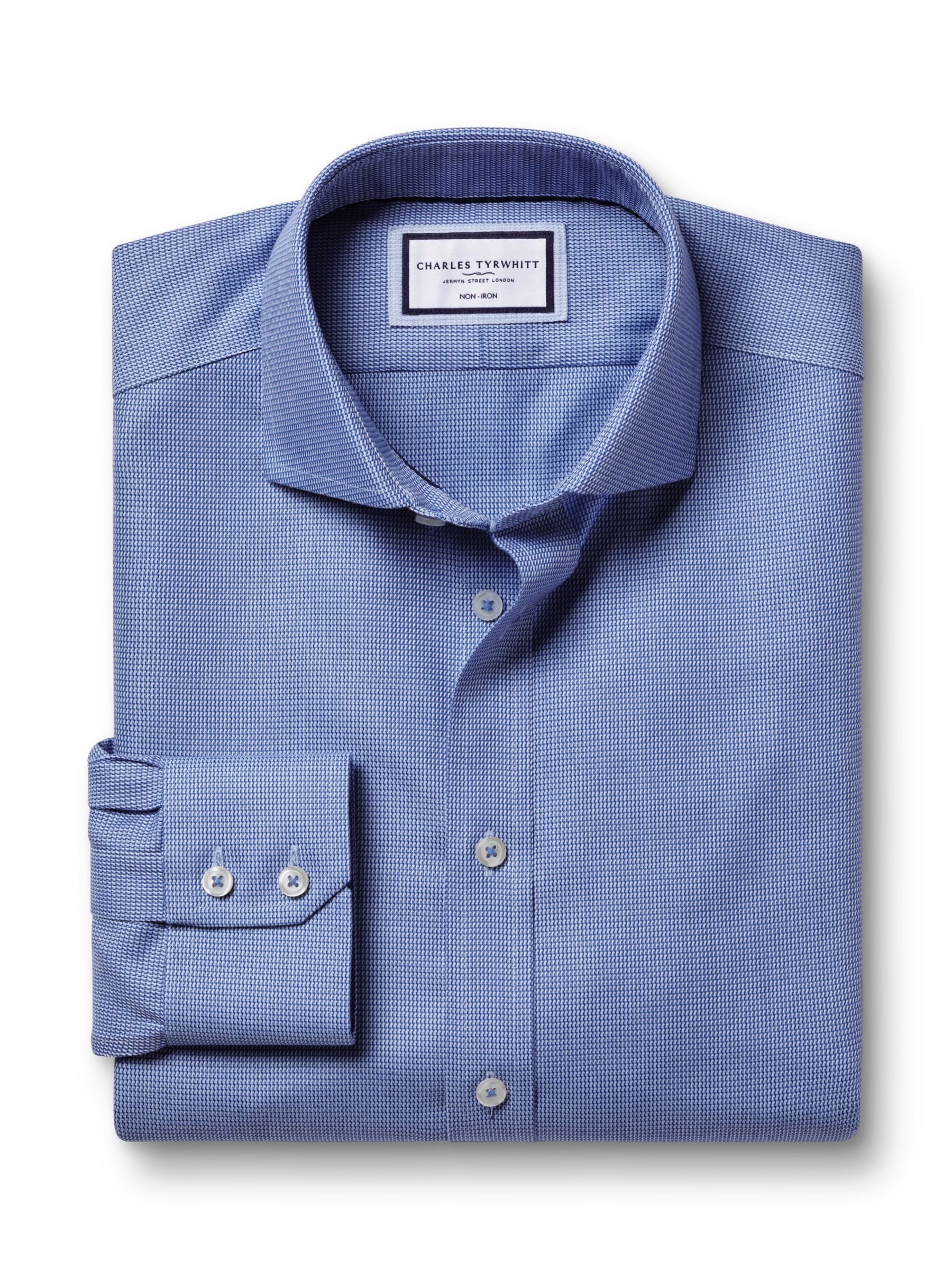 Charles Tyrwhitt Non-Iron Mayfair Textured Dobby Weave Shirt, Cobalt Blue, 14.5