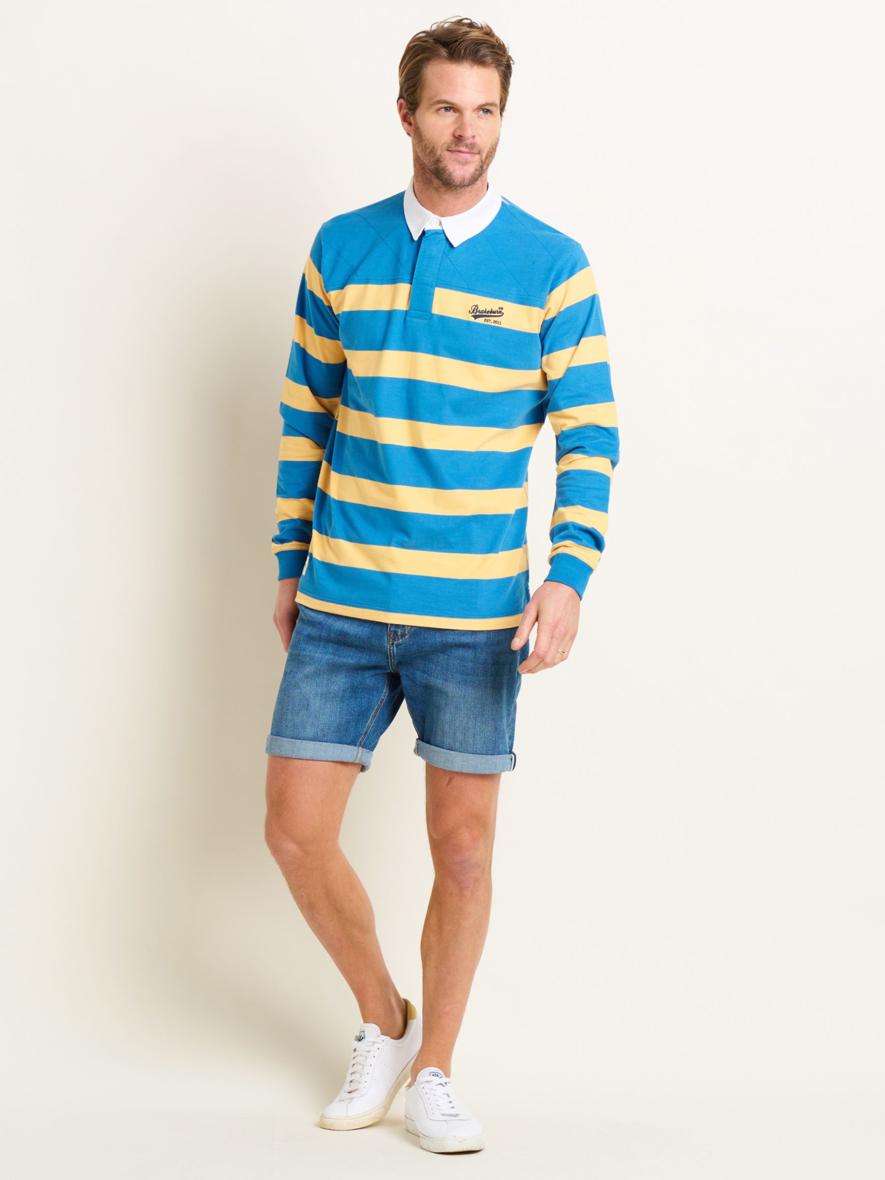 Brakeburn Striped Rugby Shirt, Blue/Multi, L