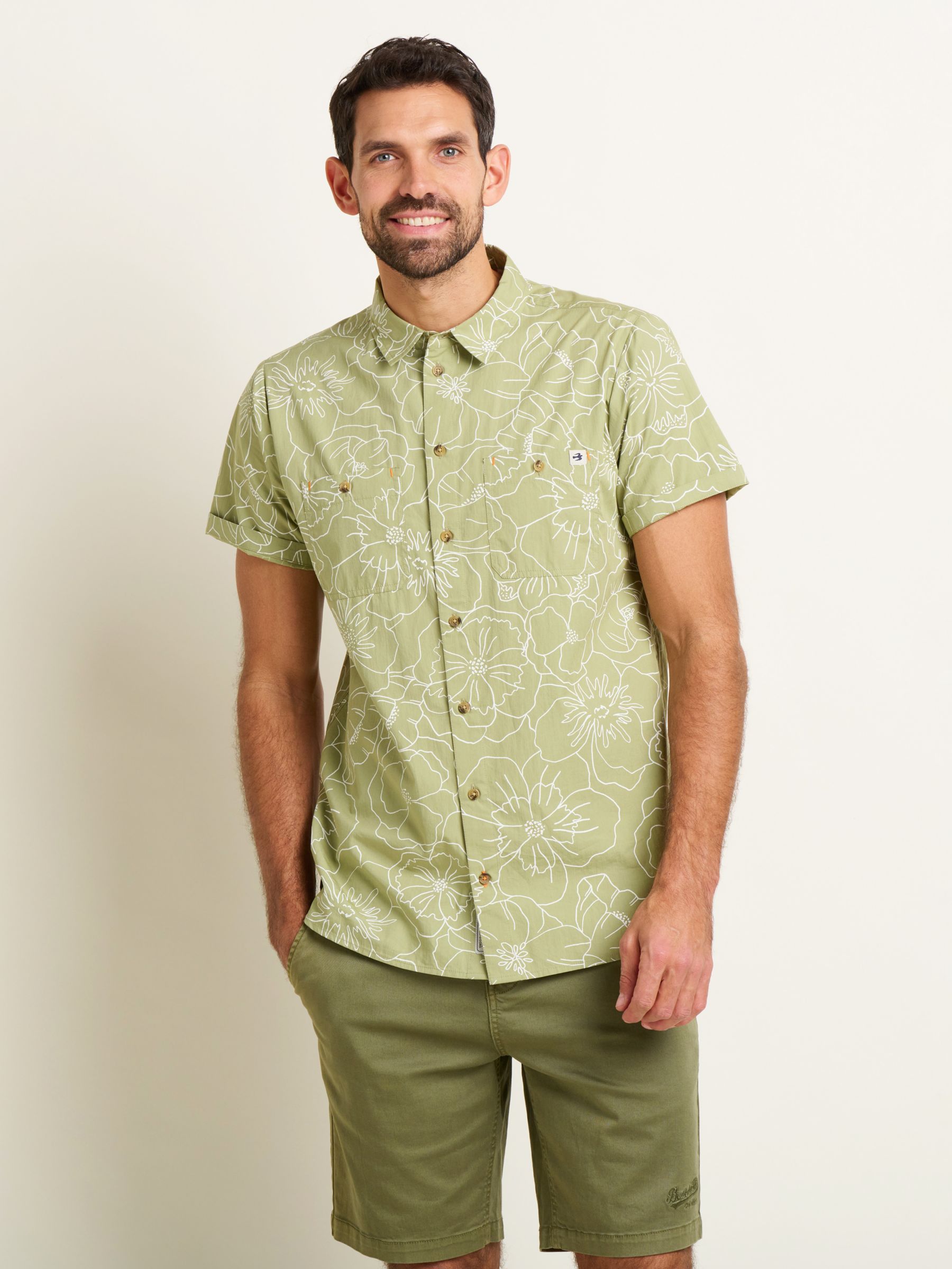 Brakeburn Linear Floral Shirt, Green/White, XL