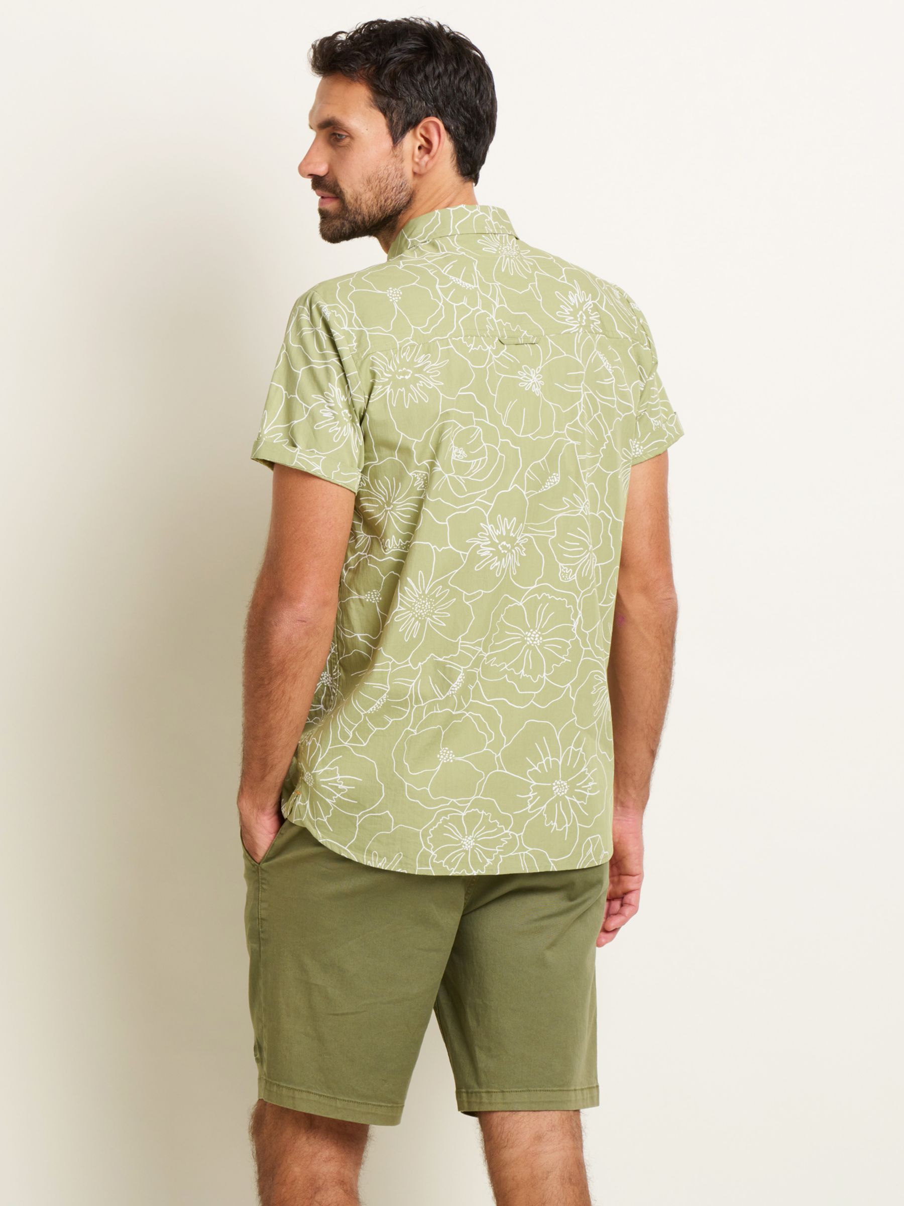 Brakeburn Linear Floral Shirt, Green/White, XL