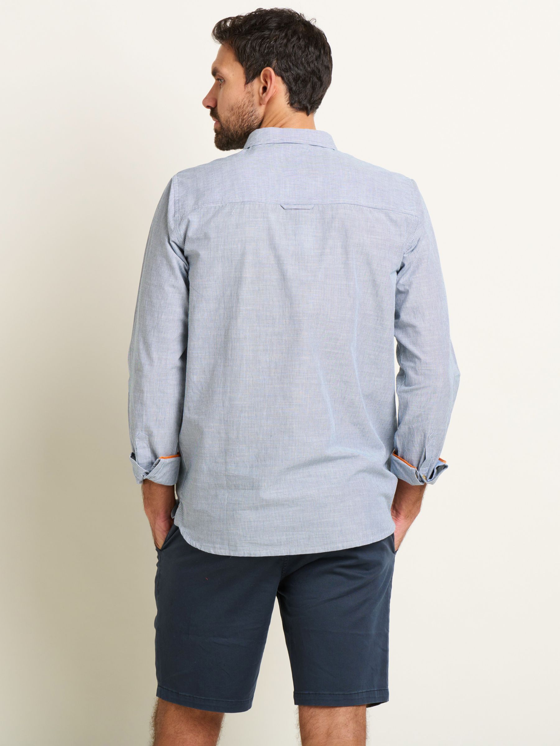 Brakeburn Cotton Stripe Long Sleeve Shirt, Blue, M