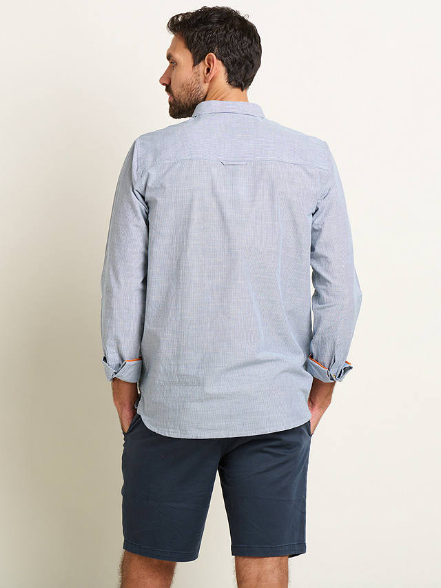 Brakeburn Cotton Stripe Long Sleeve Shirt, Blue