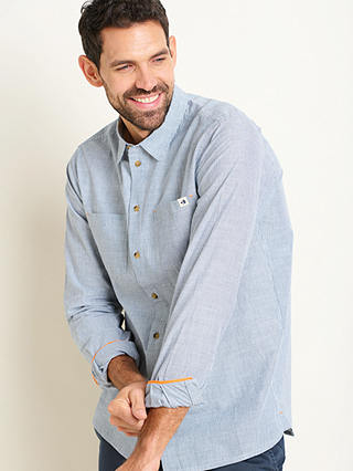 Brakeburn Cotton Stripe Long Sleeve Shirt, Blue