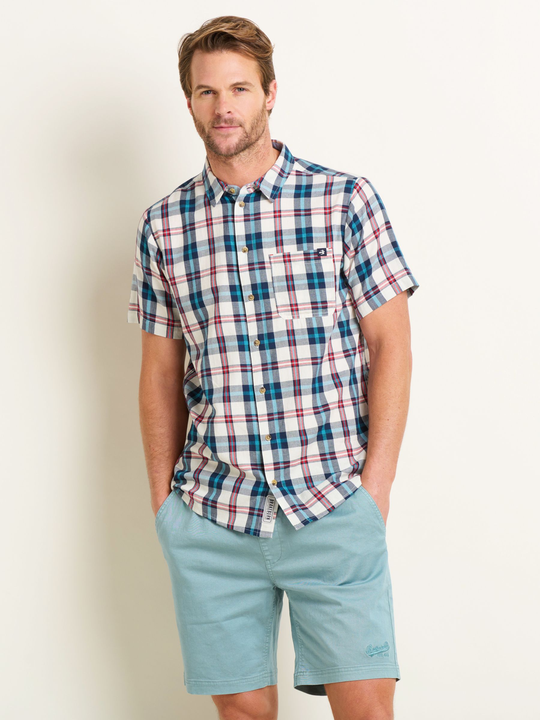 Buy Brakeburn Check Short Sleeve Shirt, Cream/Multi Online at johnlewis.com