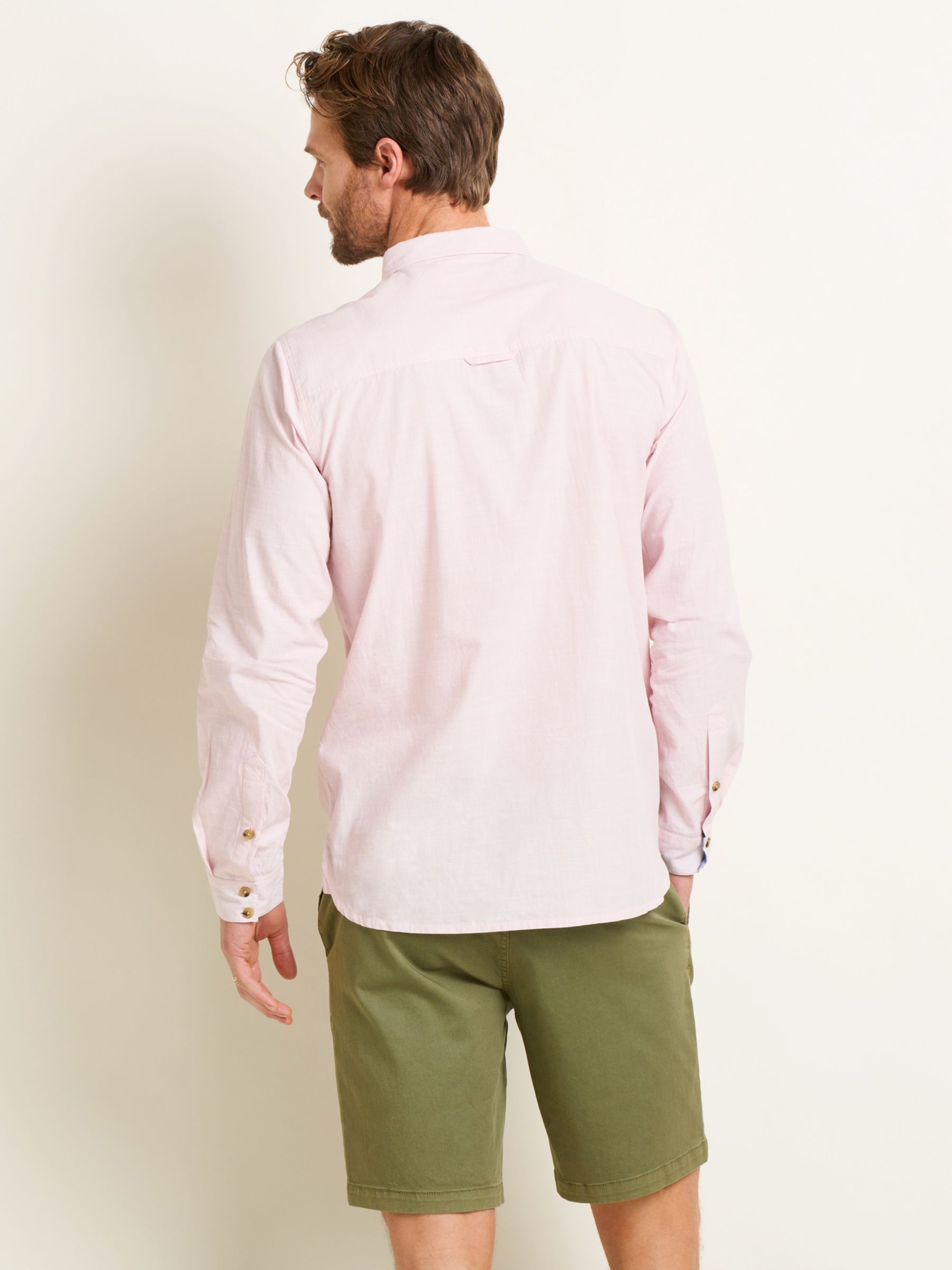 Brakeburn Fine Stripe Long Sleeve Shirt, Pink, L