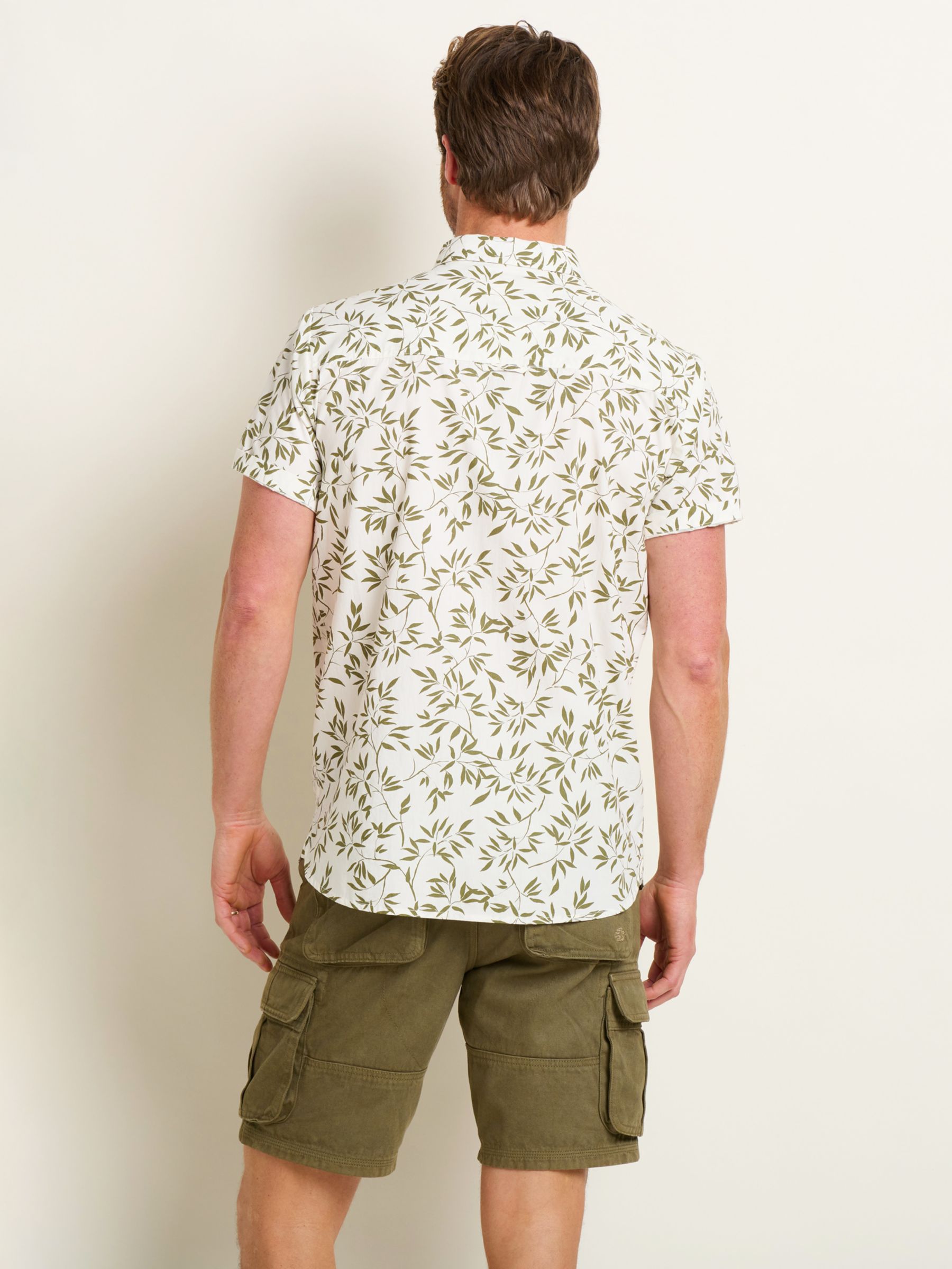 Brakeburn Cotton Bamboo Leaf Shirt, Cream, L